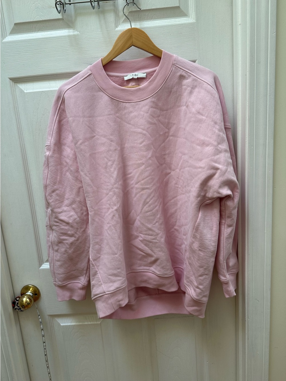 Tibi Cocoon Crewneck Light Pink Cotton Sweatshirt Size m medium crew - Picture 3 of 7